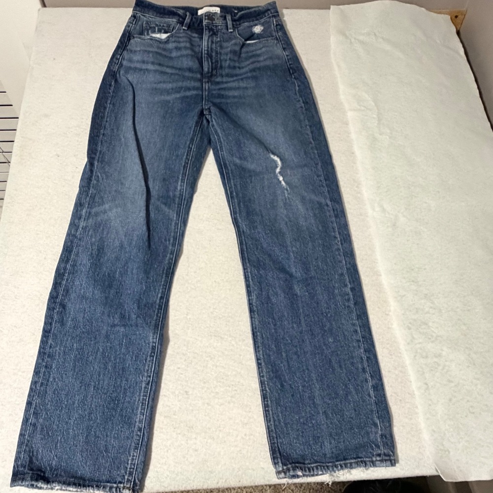 LOFT The 90s High Waist Straight Leg Distressed Jeans Blue Size 25 0 Medium Wash